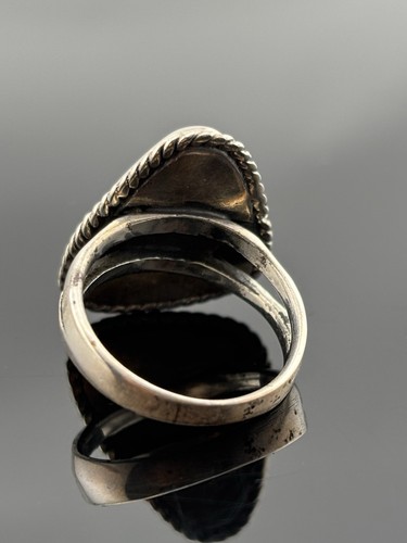 Unsigned Native American Navajo Sterling Silver Black Onyx Ring Organic Form 5.5 - Picture 6 of 19