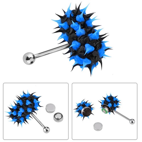 Vibrating Tongue Ring Stud Barbell Stainless Steel Piercing Jewelry (Black Blue) - Picture 9 of 12