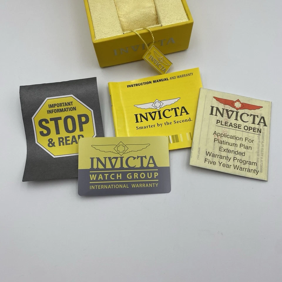 Caja de reloj Invicta estuche de almacenamiento de cuero sintético amarillo con estuche vacío manual SOLO Foto 2 de 4