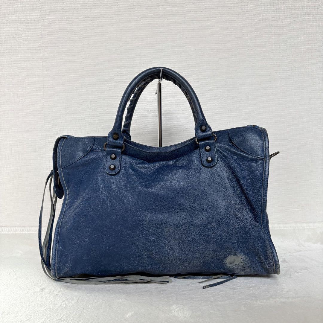 BALENCIAGA City 115748 Blue Leather 2way Shoulder Handbag