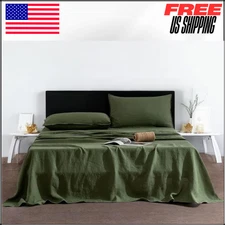 Elegant, Upscale & Super Soft Sheets Set, 16" Deep Pockets, 100% Linen Olive 4Pc