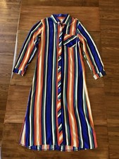 NWT Gibson Latimer Long Sleeve Button Up Maxi Dress Colorful Striped XS