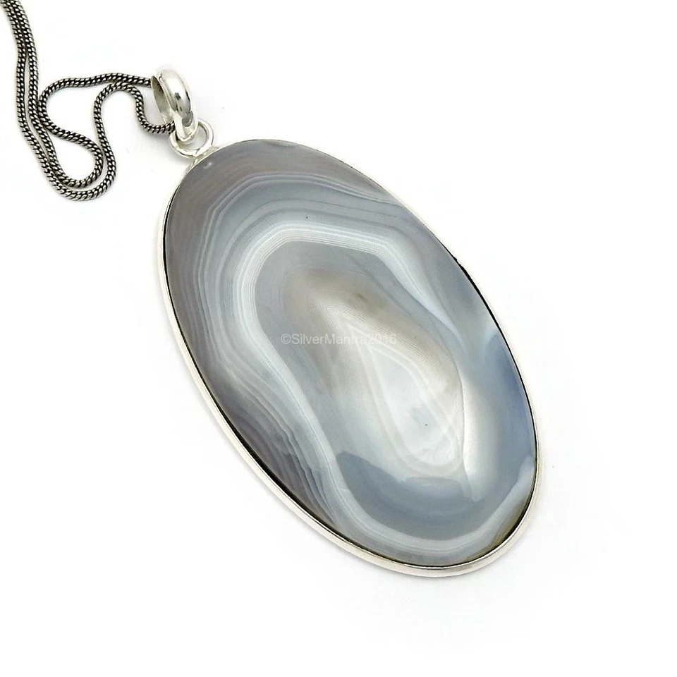 A Righe Pietra Onice Argento Sterling Massiccio Matrimonio Fatto a Mano Ciondolo - Immagine 3 di 4