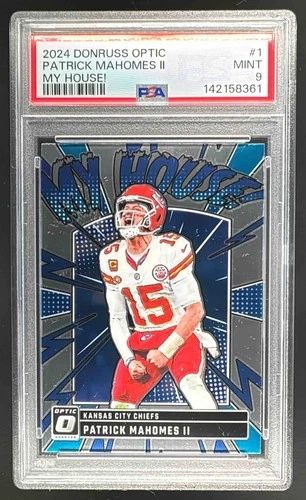 EL.207 Patrick Mahomes II 2024 Panini Donruss Optic #1 My House! PSA 9