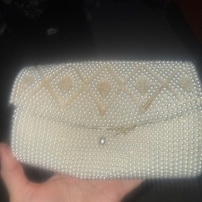 Vintage Bon Soir Silver Beaded Sequin Purse Metallic Fabric Evening Bag Clutch