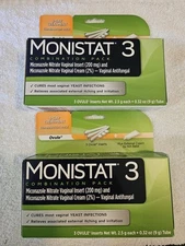 2 Boxes of Monistat 3 Combination Pack 3 Ovule Inserts (Per Box) Exp 04-09/2026