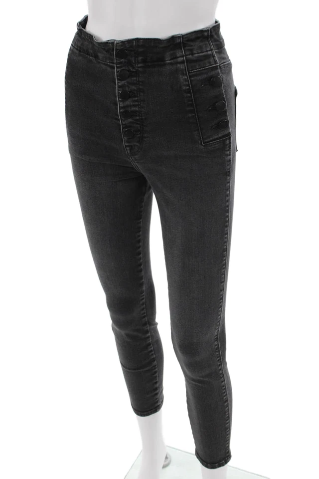 Pantalones de mezclilla ajustados al tobillo gris oscuro tiro medio botón 28 entrepierna talla 26 marca J para mujer Foto 2 de 4