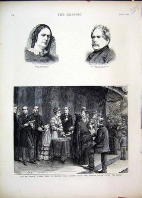 Original alter antiker Druck London Flower Show 1874 Drapers Hall Garden Louise