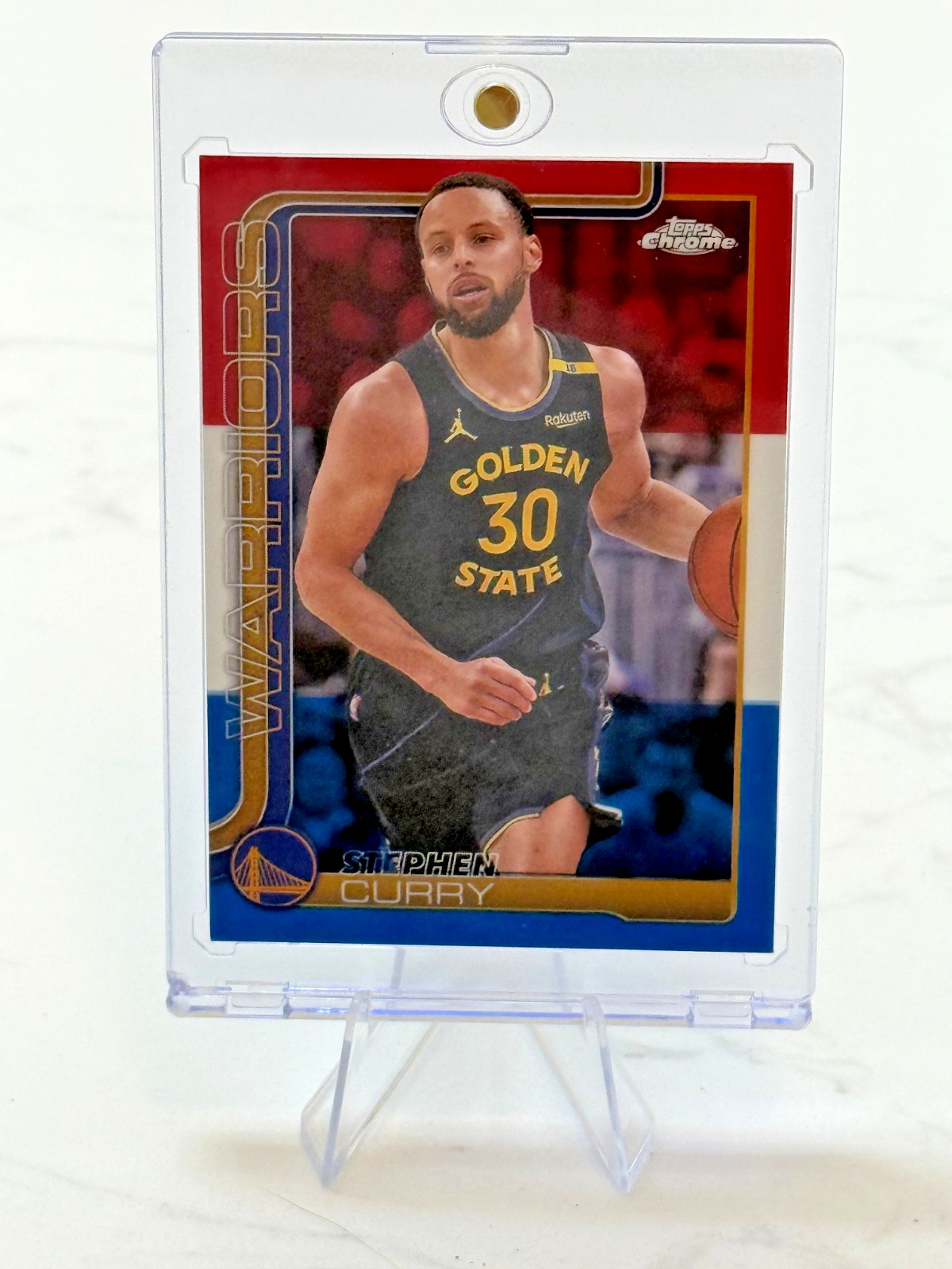 2025-26 Topps Chrome Basketball Stephen Curry Red White Blue Refractor #201