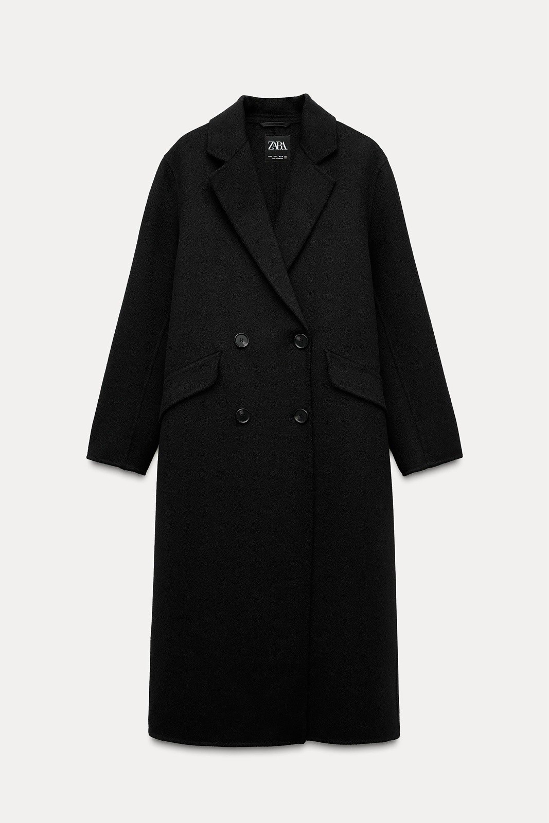 NWT!! ZARA Double Faced Black Wool Blend Double Breasted Long Coat S/M 7522/259 image 2