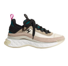 Chanel 20K Beige Pink Black White CC Logo Lace Up Flat Runner Trainer Sneaker 41