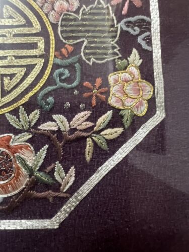 Vintage CHINESISCHE HANDBESTICKTE SEIDE PANEL Granatapfel Trauben Langlebigkeit - Bild 4 von 8
