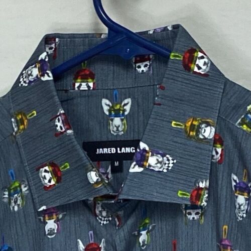 JARED LANG Men’s L/S Casual Shirt Size MEDIUM Color DARK GRAY w Dog Design - Picture 2 of 4