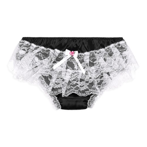 Satini Frilly Sissy Soft Lace Knickers Briefs Satin Panties Sizes S to XXL - Picture 6 of 35