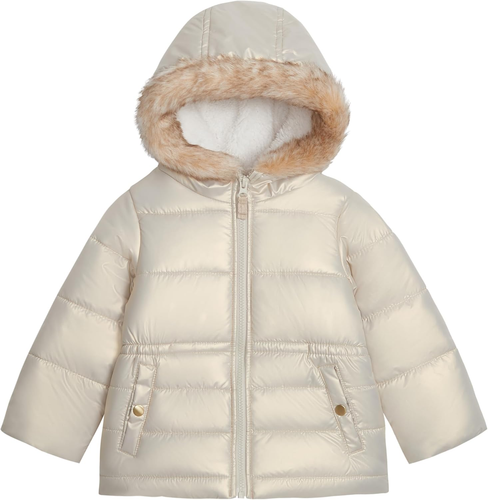 Baby Girls' Warm Winter Parka Coat with Faux Fur Sherpa-Lined Hood