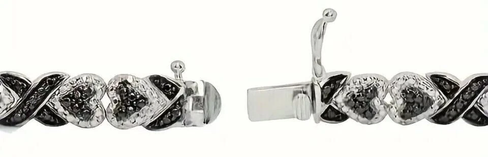 Теннисный браслет 8 карат круглый с имитацией черных бриллиантов 7,5 дюйма настоящее белое серебро высшей пробы - Изображение 3 из 4