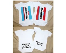 Almond Joy, Mounds Matching Baby Bodysuits set: twins, halloween, custom clothes