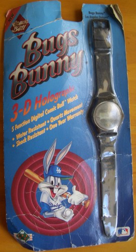 VINTAGE 1990 COMIC BALL 3-D HOLOGRAPHIC WATCH "BUGS BUNNY" LOS ANGELES DODGERS