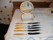 10 maquinillas de afeitar rectas vintage y espejo de afeitar art deco. WITTE DAVIDSON - B.S. CO+