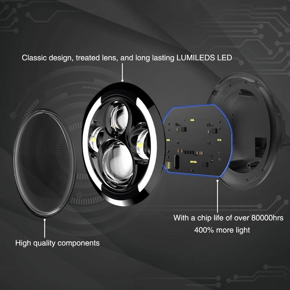 Faro proyector LED 7"" Jeep Wrangler JK CJ TJ con intermitente DRL BLANCO/ÁMBAR Foto 2 de 4