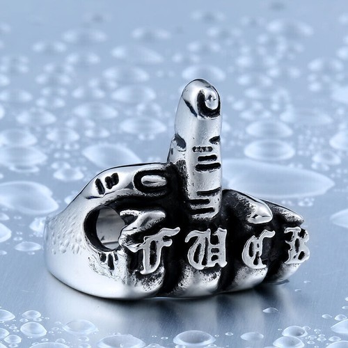 Middle Finger Rude Gesture Ring Stainless Steel Gothic Punk Men Women ...