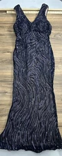 NW Nightway Dress Women Size 10 Sequins Blue Long