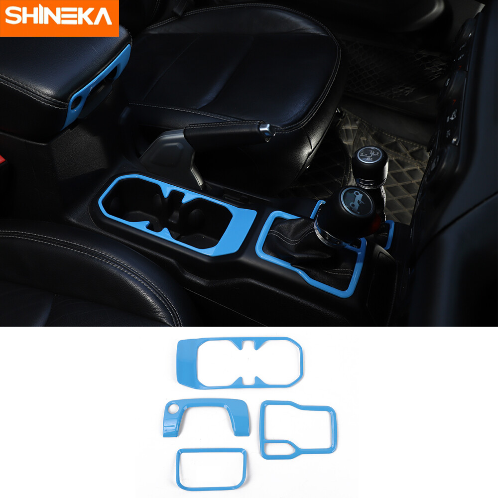 4x Gear Shift Water Cup Armrest Cover Trim Kit For Jeep Wrangler JL JT Baby Blue