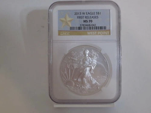 2013 W SILVER EAGLE NGC MS70 FIRST RELEASE WEST POINT GOLD STAR LABEL