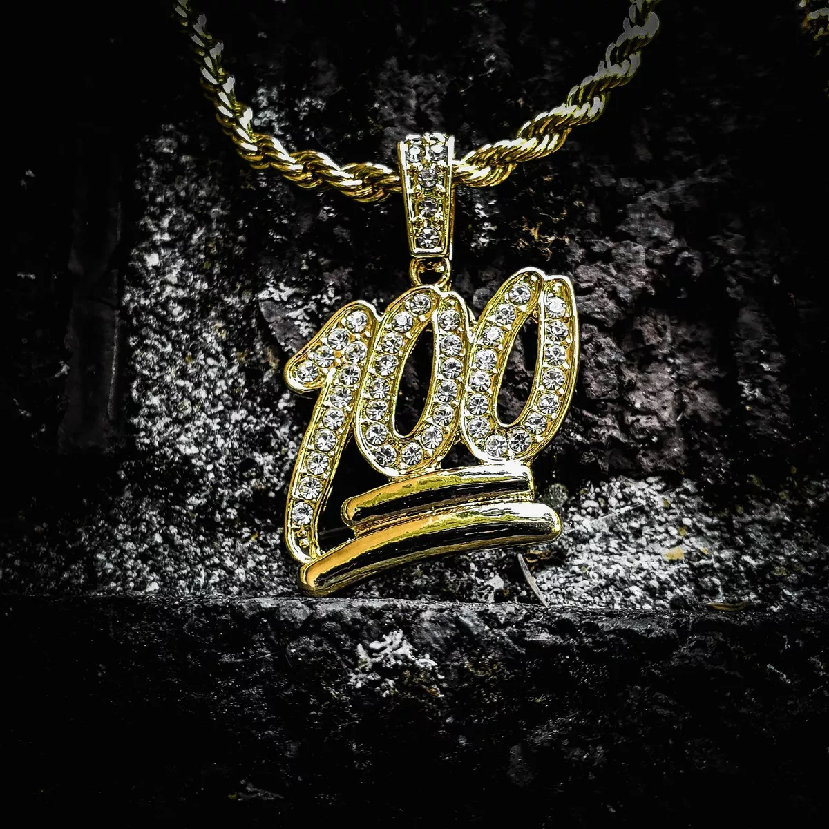 Hip Hop Iced Fashion Gold Plated 100 Emoji Pendant 4mm 24