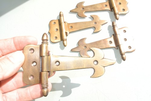 4 small hinges old aged style solid Brass DOOR Stunning restoration heavy 5" - Picture 6 of 6