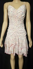 Vintage Polka Dot Ivory Babydoll Dress Size 6 Retro Spaghetti Strap Ruched ABS