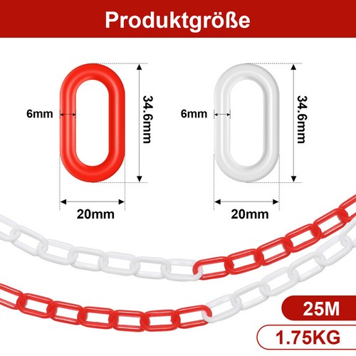 Absperrkette 6mm Stärke Kunststoffkette 25m/50m rot weiß/schwarz gelb Warnkette - Bild 4 von 18