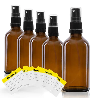 OPUTEC 5 x 50ml Sprühflaschen aus Braunglas Pumpspray Glasflasche Zerstäuber Sprühkopf