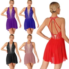 Women Adult Lyrical Contemporary Dress Modern Figure Skating Dancewear Costume 