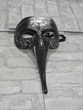 Adult Face Mask w Ribbon Black Long Nose French Quarter Bourbon St Peter Streets