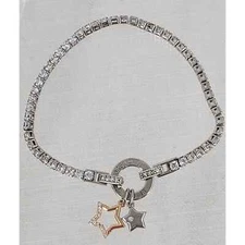 IBB CN Silver Tone CZ Rhinestone Dream It Do It Star Charm Tennis Bracelet