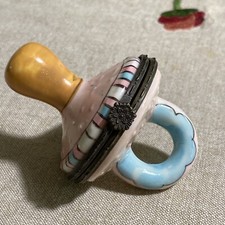 Hinged Trinket Box PINK PACIFIER Porcelain Baby Girl Doll