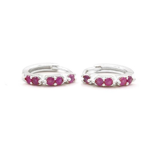 Natural Red Ruby Women Huggie Hoop Earrings 10k Solid Gold Earrings m483 - Picture 4 of 6