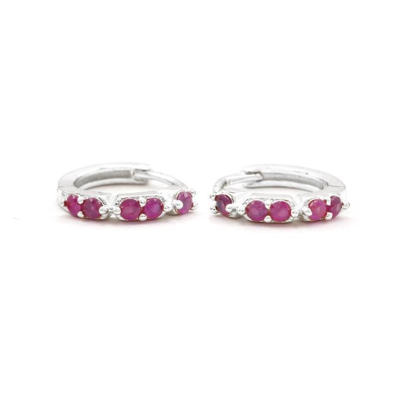 Natural Red Ruby Women Huggie Hoop Earrings 10k Solid Gold earrings m483 - Image 4 of 4