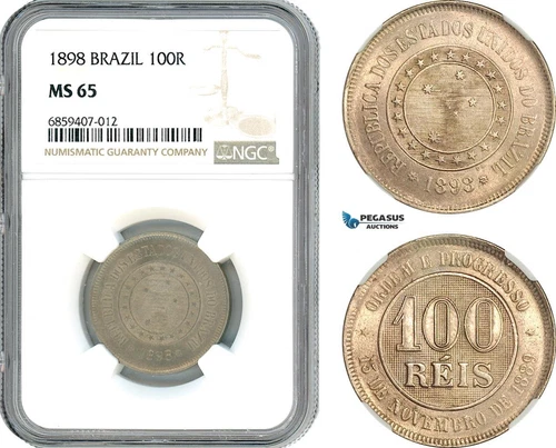 AI415, Brazil, 100 Reis 1898, NGC MS65
