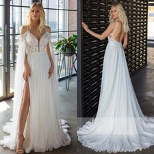 Boho A-Line Wedding Dresses V-Neck Spaghetti Straps Lace Appliques Bridal Gowns