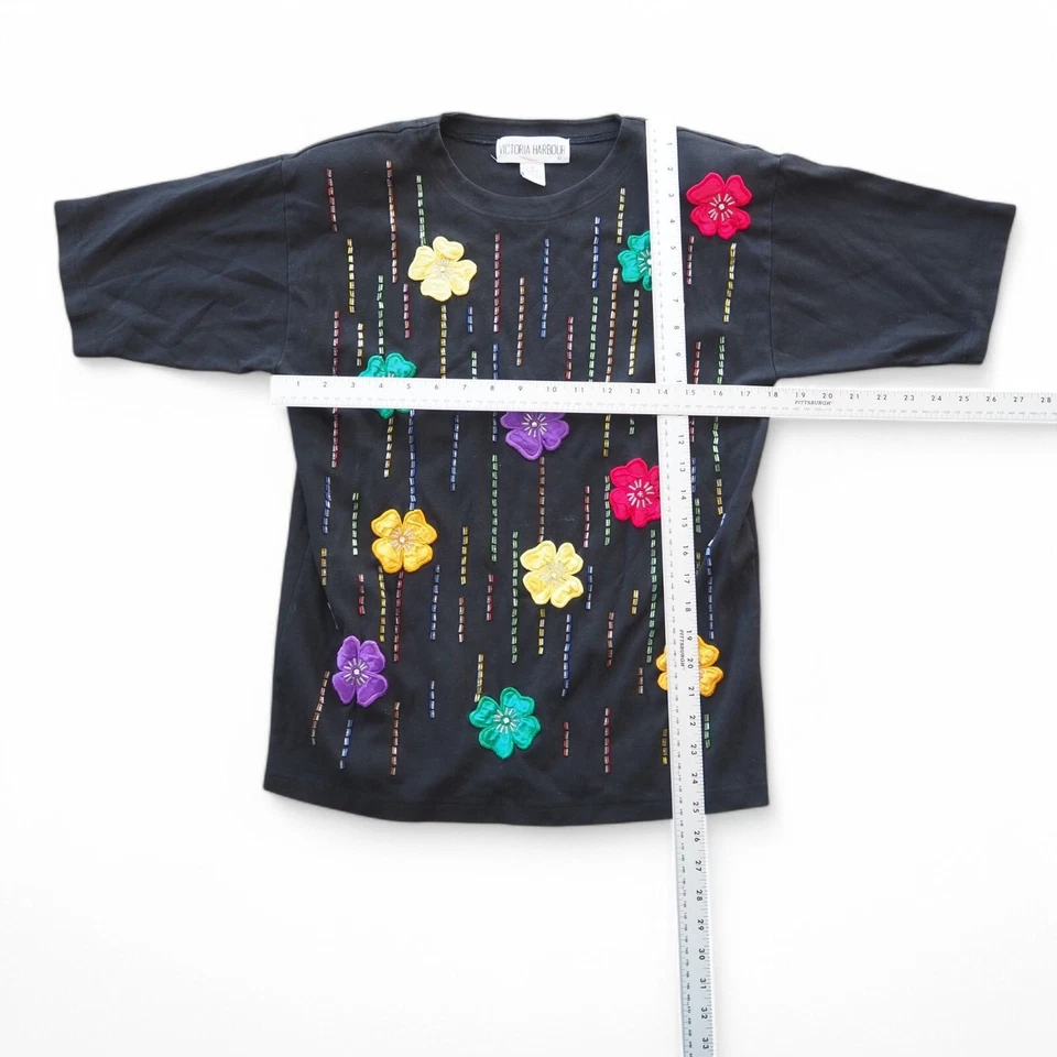 Camiseta para mujer Victoria Harbour vintage años 80 90 bordada con cuentas floral M Foto 4 de 4