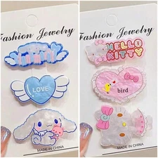 6 NEW Cute Pink Hello Kitty & Blue Cinnamoroll Duck Bill Style Clips Love Hearts