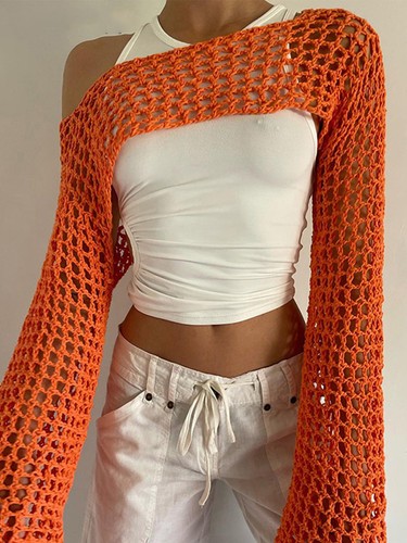 Sexy Damen Netz gehäkelt kurze Oberteile Achselzucke ausgehöhlt Strand Abdeckungen Strick T-Shirts - Bild 71 von 92