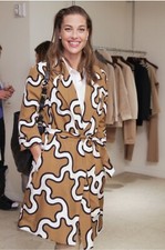 Diane Von Furstenberg Vintage Brown Printed Belted Clean Margee Coat M