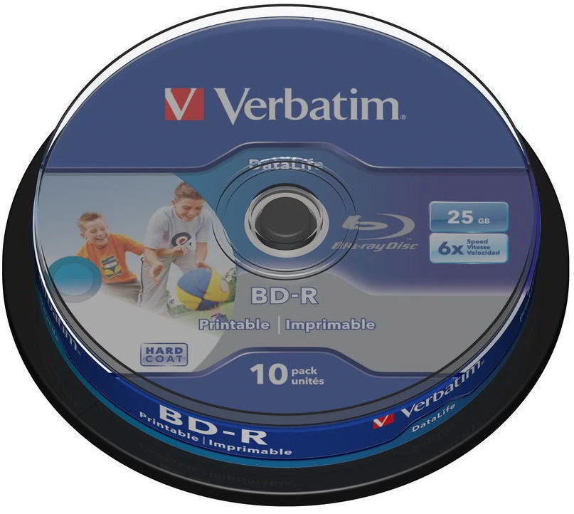 10 Verbatim Rohlinge Blu-ray BD-R full printable 25GB 6x Spindel