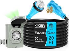 20 Feet 50 Amp Generator Cord and Power Inlet Box Combo Kit, Pure Copper Wire ST