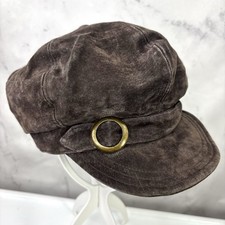 Vintage Brown Suede Leather Newsboy Hat Baker Boy Cap Brass Ring Indie Sleaze