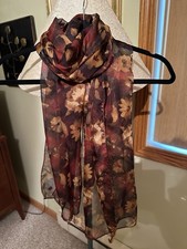 Sheer Dress Neck Scarf Fall Colors Floral Pattern Rectangle Polyester