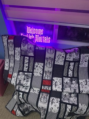 Adams Family Hand Made Halloween Quilt. New With Tags Non Smoking Home